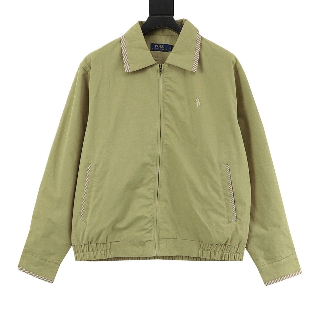 Polo Ralph Lauren Men's Light Green Harrington Jacket with Check-Trim Collar