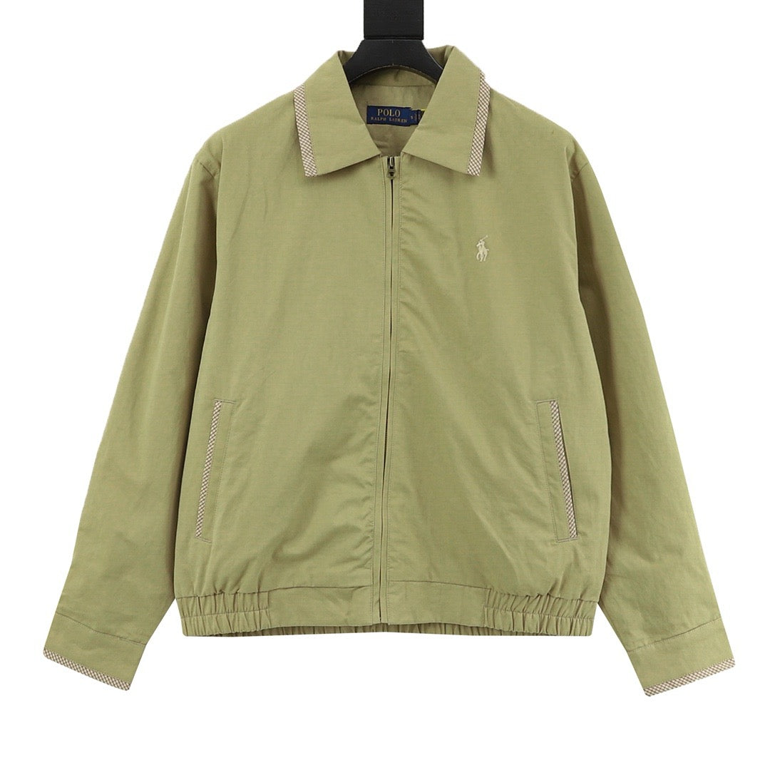 Polo Ralph Lauren Men's Light Green Harrington Jacket with Check-Trim Collar