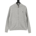 Polo Ralph Lauren Men's Grey Cable-Knit Full-Zip Cardigan with Navy Pony Logo