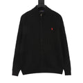 Polo Ralph Lauren Men's Black Cable-Knit Full-Zip Cardigan with Red Pony Logo