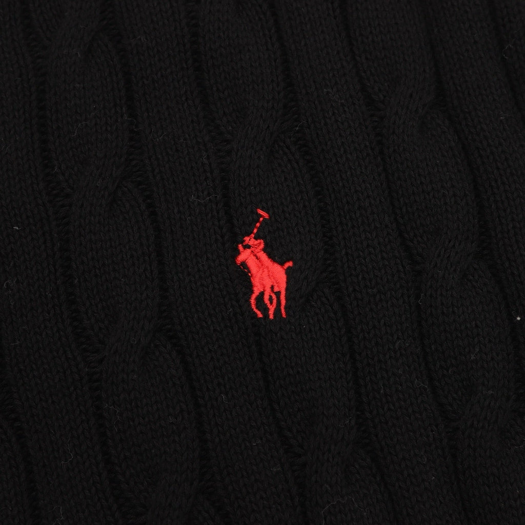 Polo Ralph Lauren Men's Black Cable-Knit Full-Zip Cardigan with Red Pony Logo