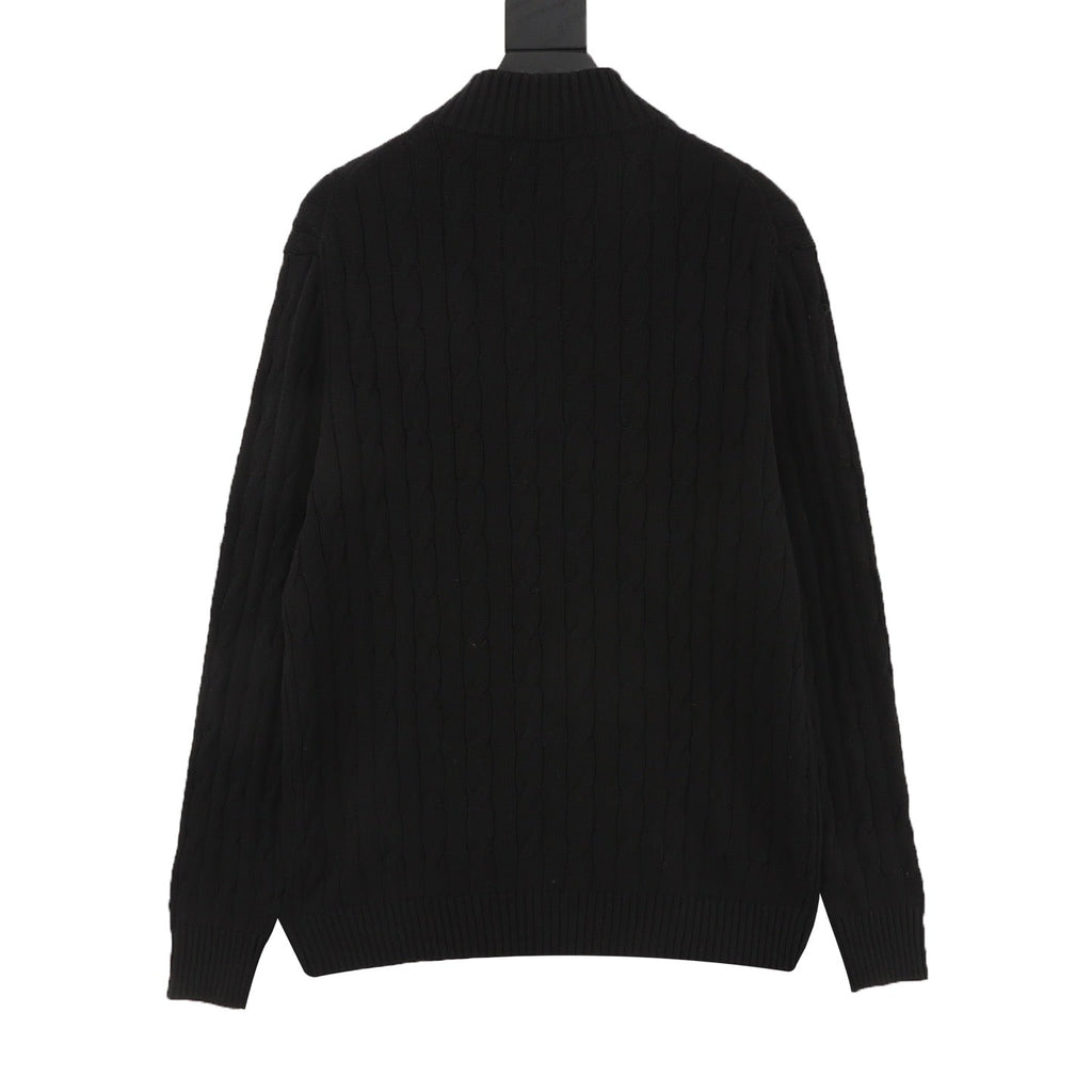 Polo Ralph Lauren Men's Black Cable-Knit Full-Zip Cardigan with Red Pony Logo