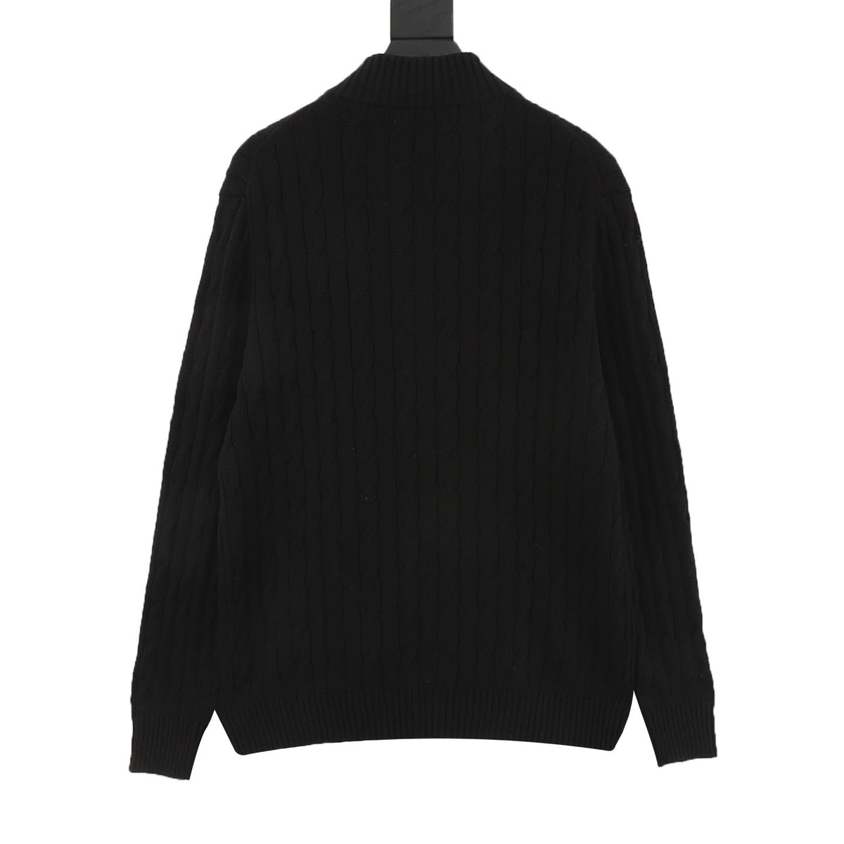 Polo Ralph Lauren Men's Black Cable-Knit Full-Zip Cardigan with Red Pony Logo