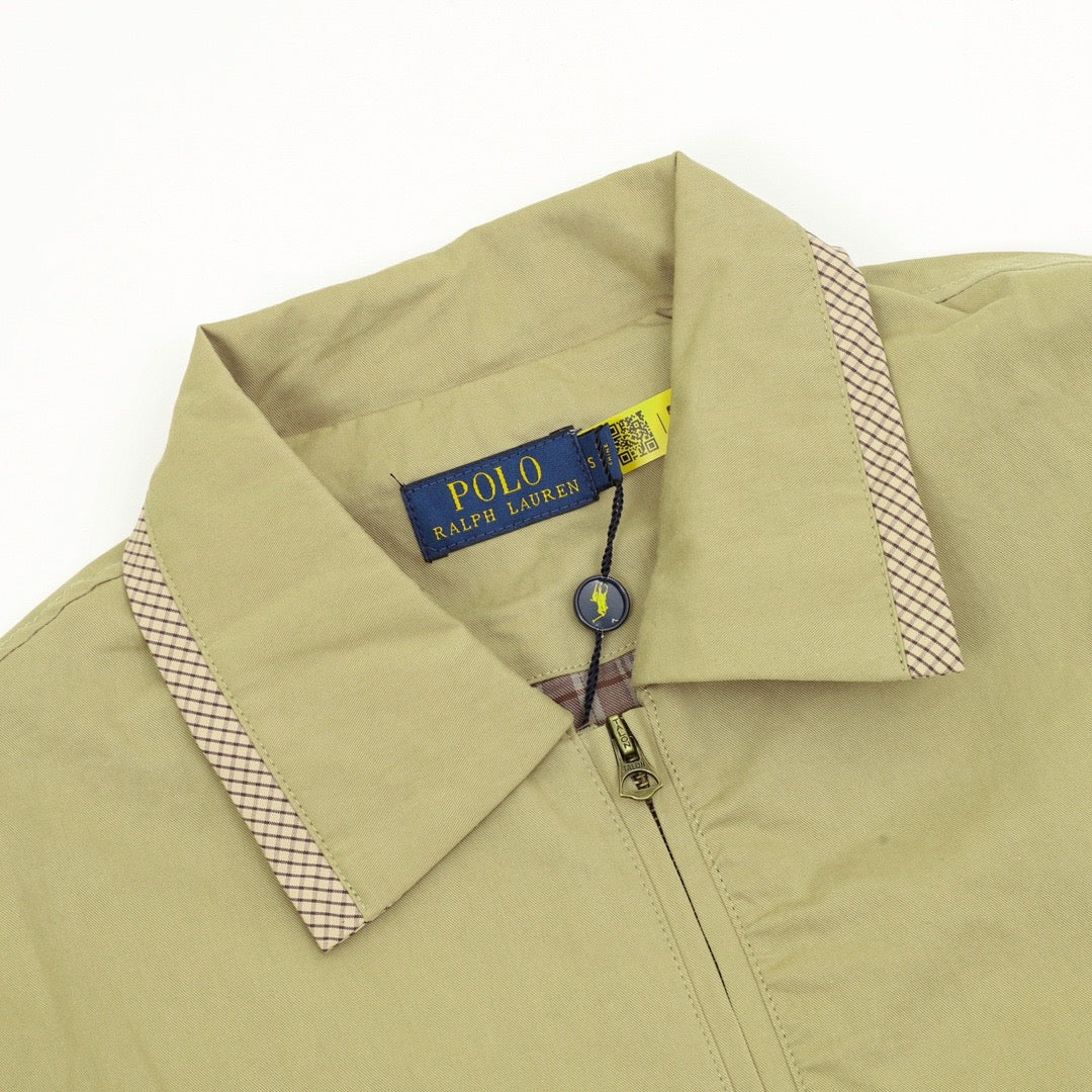 Polo Ralph Lauren Men's Light Green Harrington Jacket with Check-Trim Collar