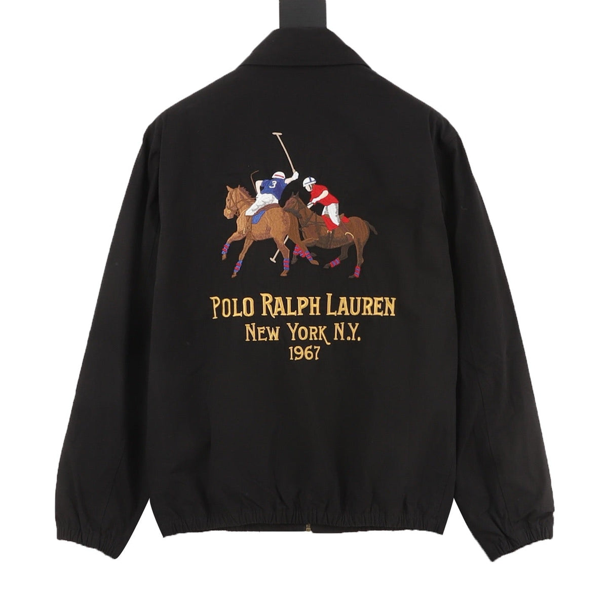 Polo Ralph Lauren Men's Black Poplin Harrington Jacket with Double-Pony Back Embroidery