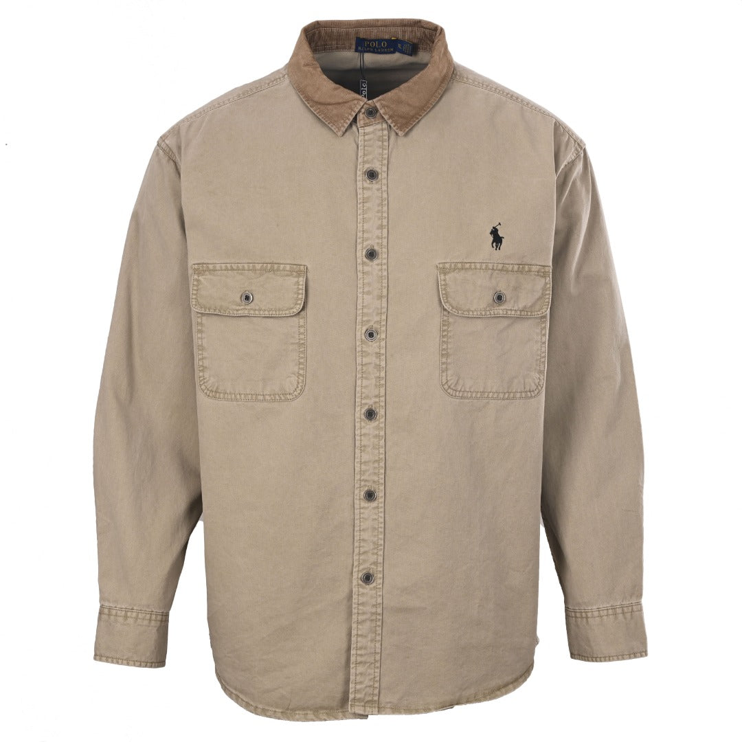 Polo Ralph Lauren Canvas Workshirt Contrast Corduroy Collar Khaki