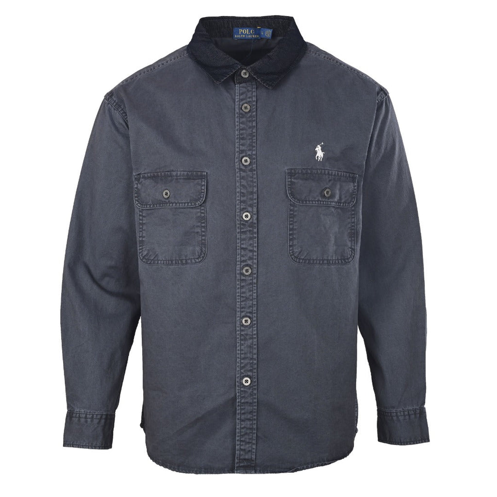 Polo Ralph Lauren Canvas Workshirt Contrast Corduroy Collar Dark Grey