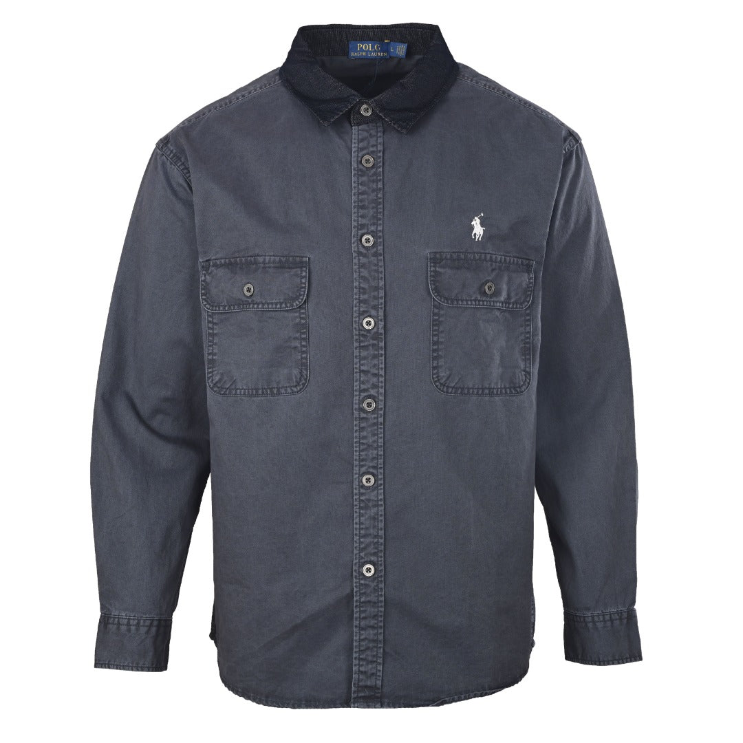 Polo Ralph Lauren Canvas Workshirt Contrast Corduroy Collar Dark Grey