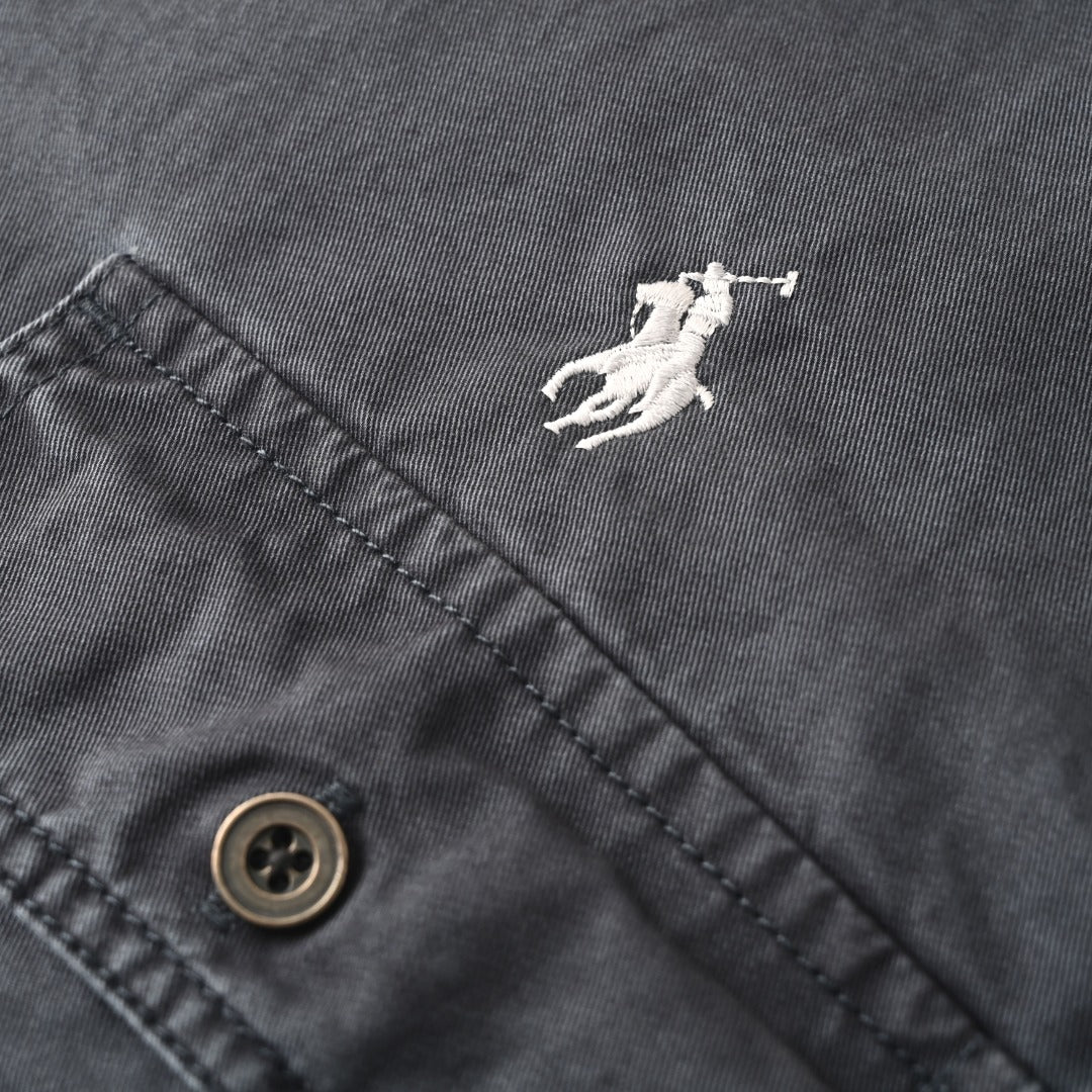 Polo Ralph Lauren Canvas Workshirt Contrast Corduroy Collar Dark Grey