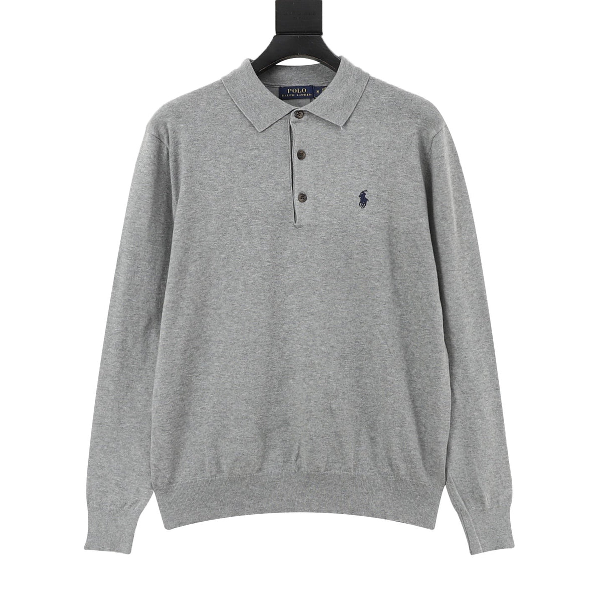 Polo Ralph Lauren Classic‑Fit Heather Gray Knit Long Sleeve Polo Shirt