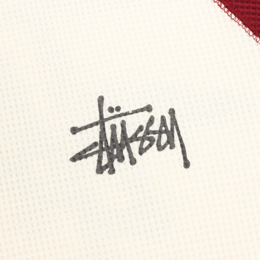 Stussy Logo Raglan Waffle Long‑Sleeve Tee Off‑White Burgundy