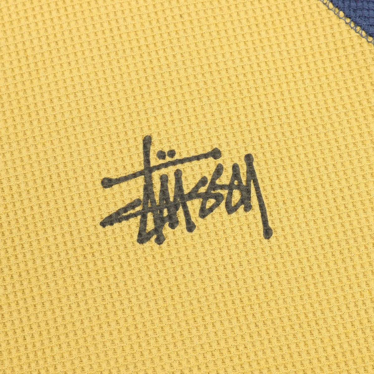 Stussy Logo Raglan Waffle Long‑Sleeve Tee Yellow Blue