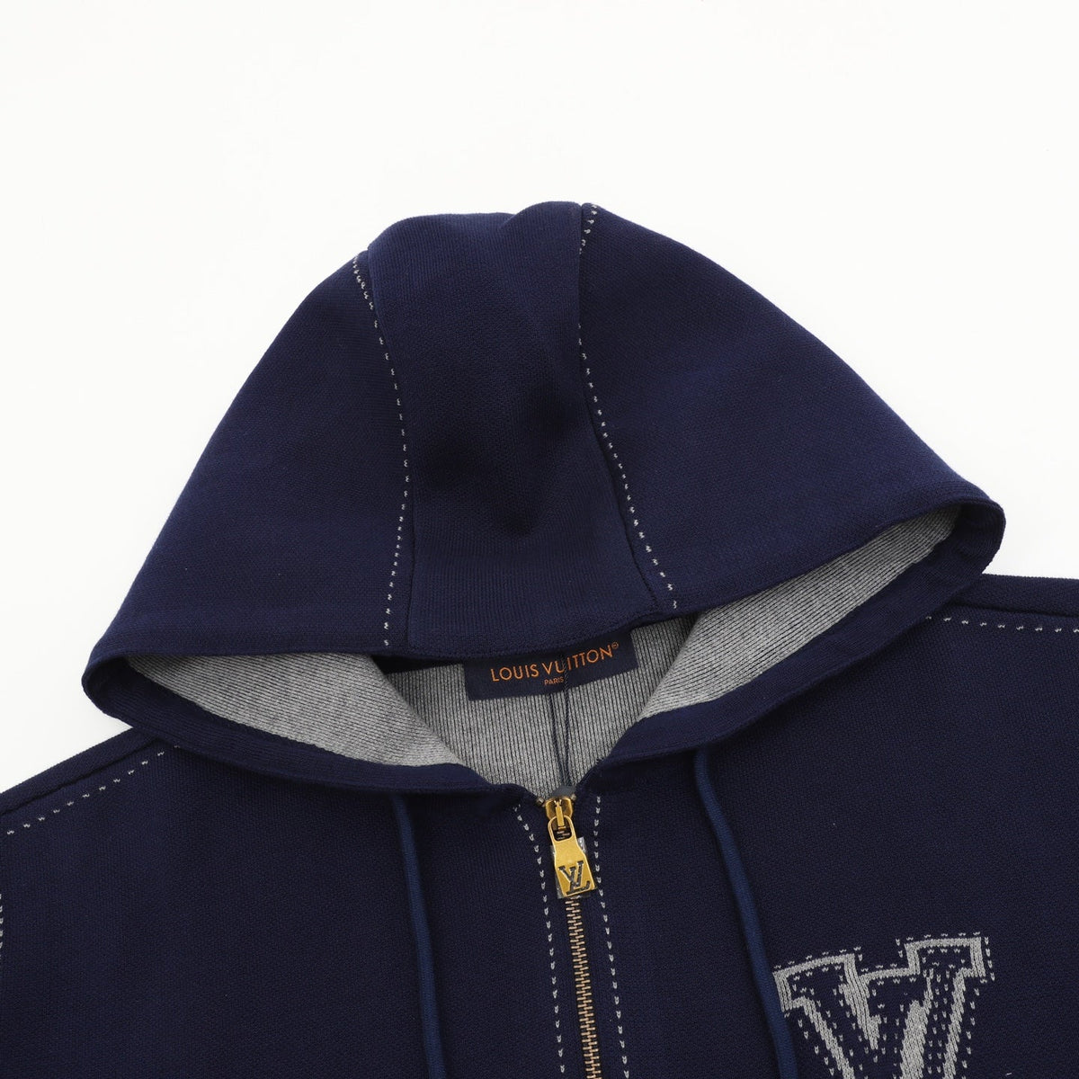 Louis Vuitton LV Logo Stitched Full‑Zip Hoodie Navy Blue