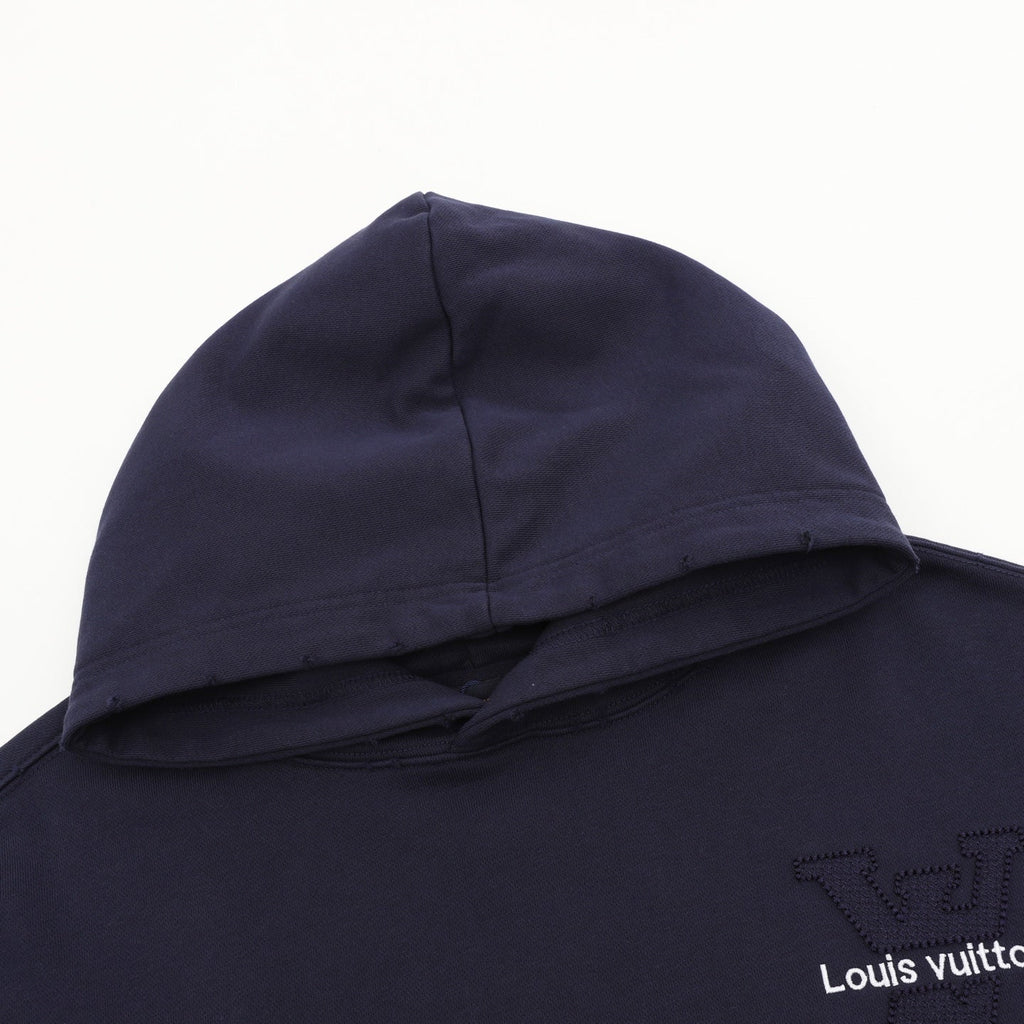 Louis Vuitton Logo Embroidery Pullover Hoodie Navy