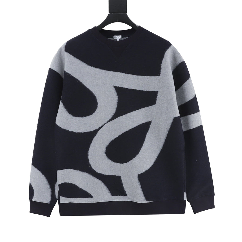Loewe Abstract Graphic Crew‑Neck Wool Sweatshirt Navy Grey