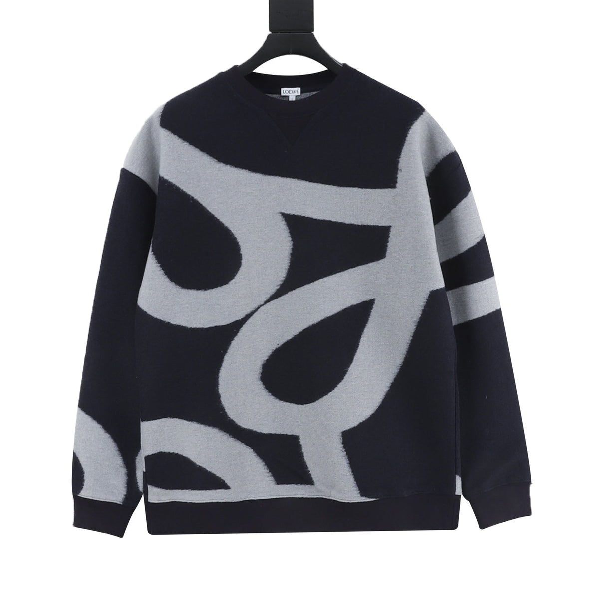 Loewe Abstract Graphic Crew‑Neck Wool Sweatshirt Navy Grey