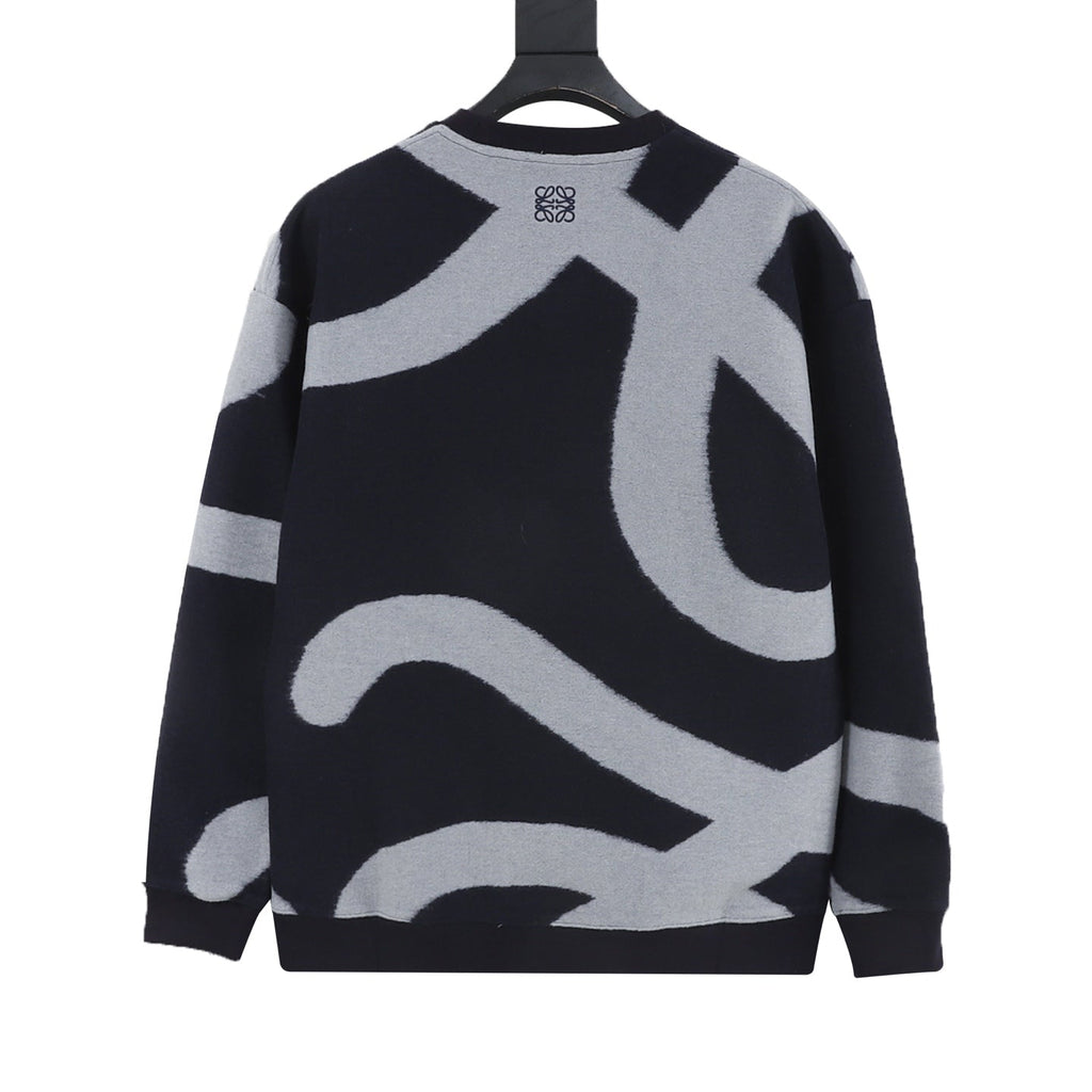 Loewe Abstract Graphic Crew‑Neck Wool Sweatshirt Navy Grey