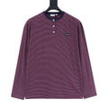Miu Miu Striped Henley Neck Long‑Sleeve Top Red Navy