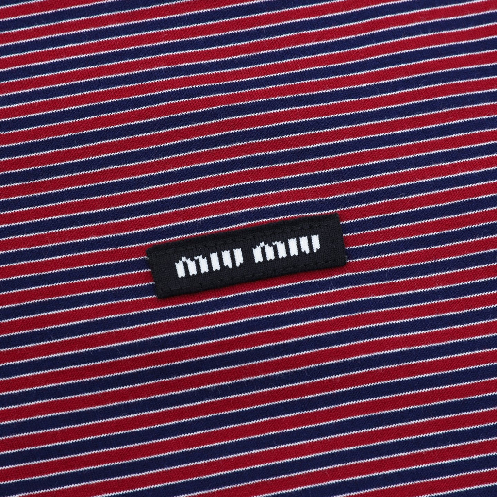 Miu Miu Striped Henley Neck Long‑Sleeve Top Red Navy