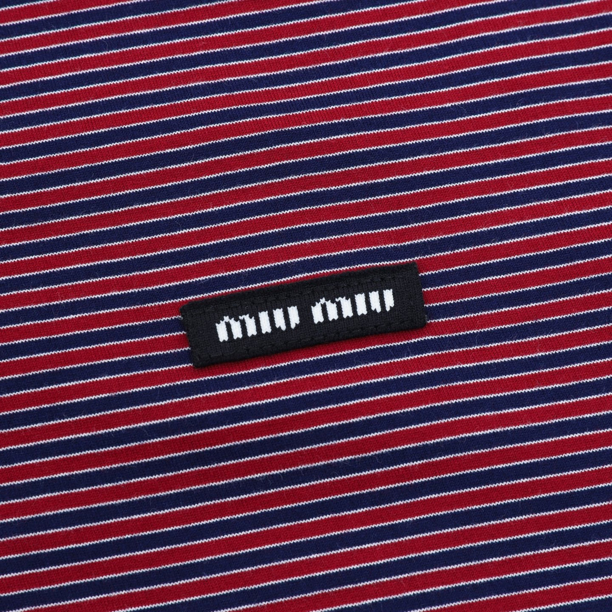 Miu Miu Striped Henley Neck Long‑Sleeve Top Red Navy