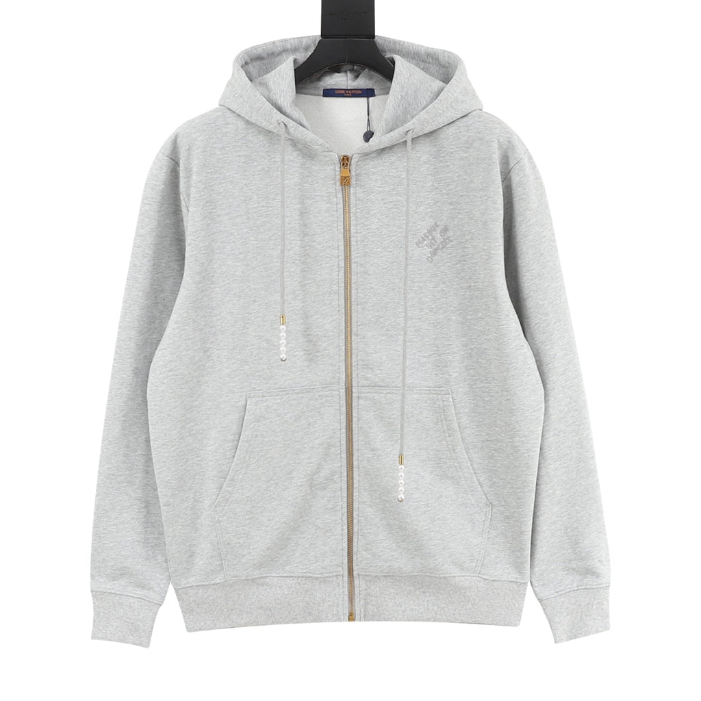 Louis Vuitton Pearl‑Drawstring Zipper Hooded Jacket Heather Gray