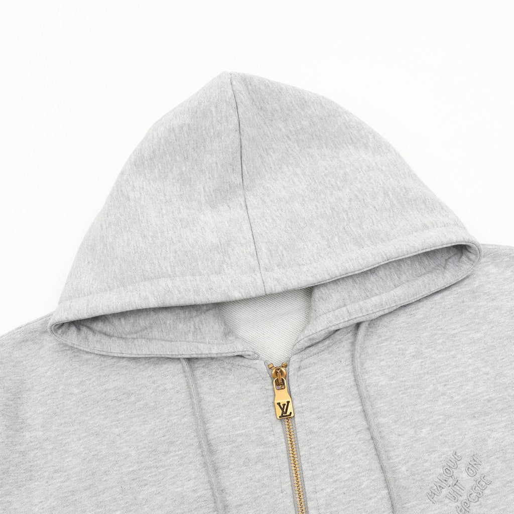Louis Vuitton Pearl‑Drawstring Zipper Hooded Jacket Heather Gray