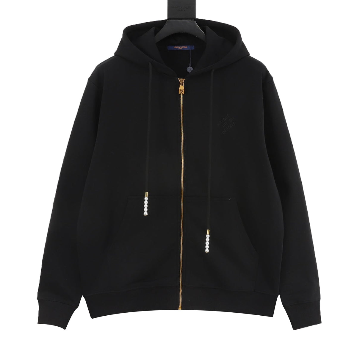 Louis Vuitton Pearl‑Drawstring Zipper Hooded Jacket Black