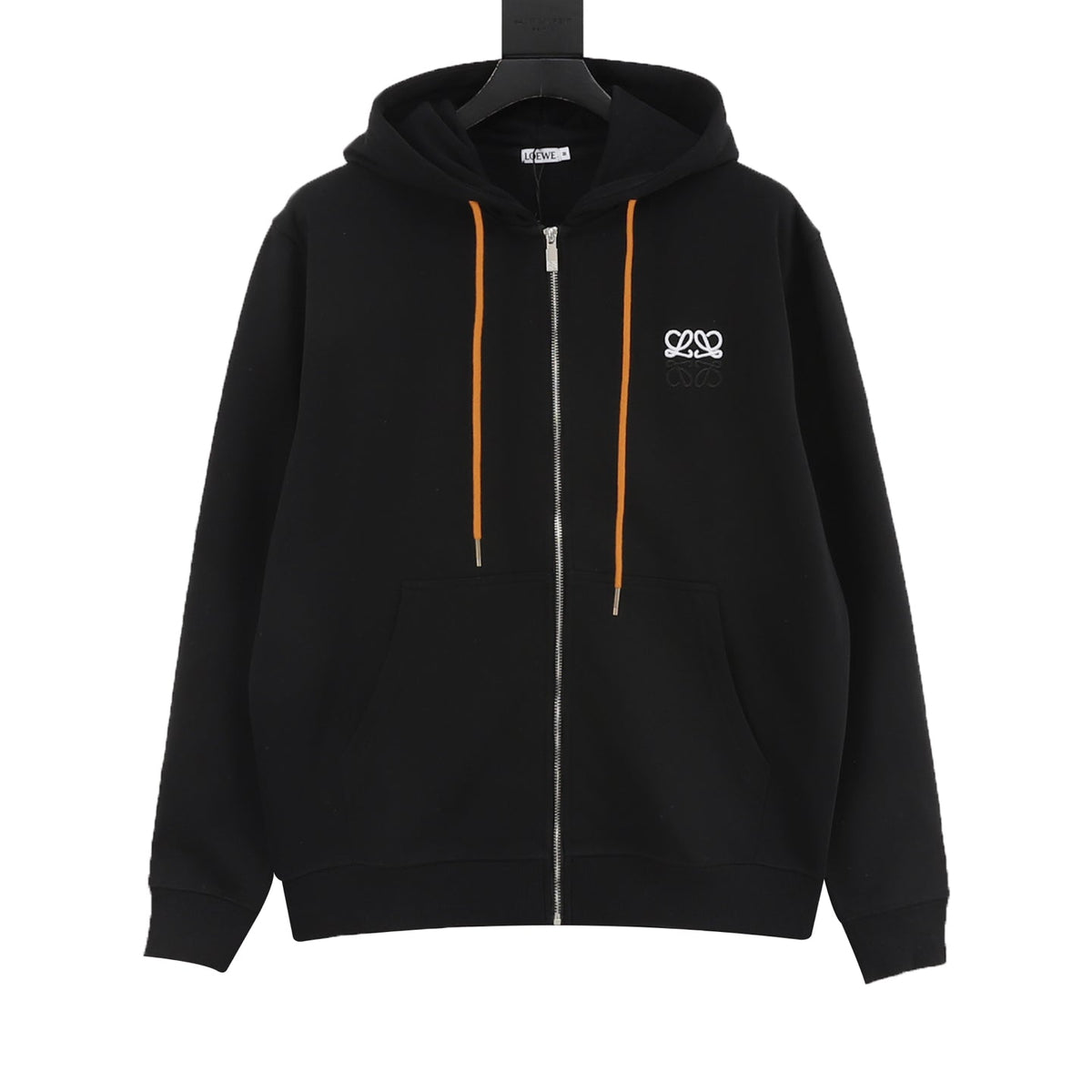 Loewe Anagram‑Logo Full‑Zip Hoodie Black Orange Drawstring