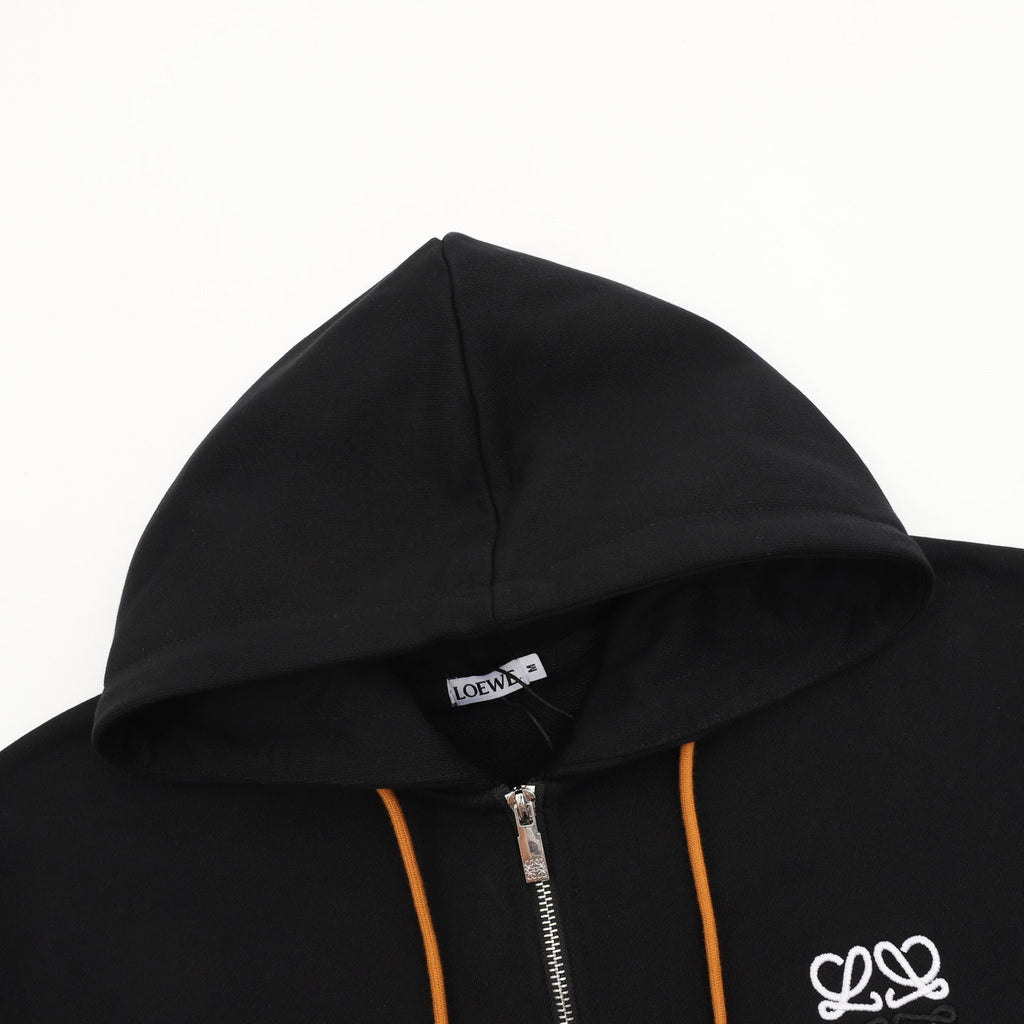 Loewe Anagram‑Logo Full‑Zip Hoodie Black Orange Drawstring