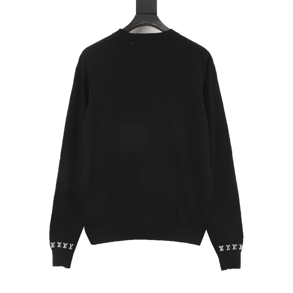 Louis Vuitton Manslv Logo Embroidery Crew‑Neck Knit Sweater Black