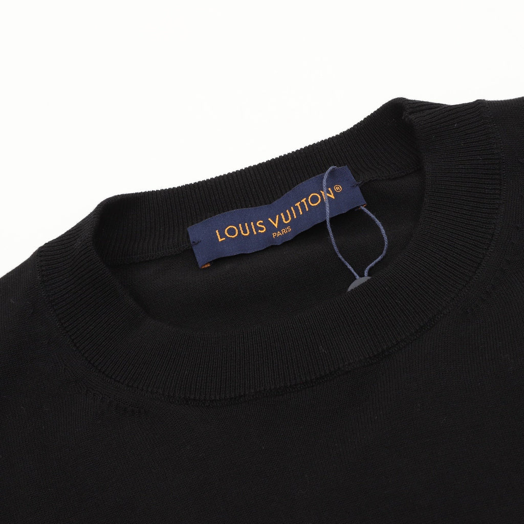 Louis Vuitton Manslv Logo Embroidery Crew‑Neck Knit Sweater Black