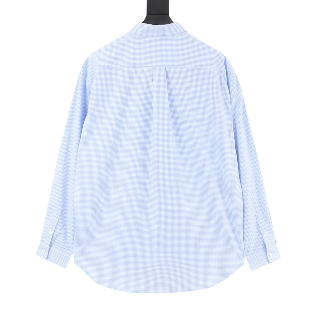 Miu Miu Gingham Embroidered Logo Long‑Sleeve Shirt Light Blue