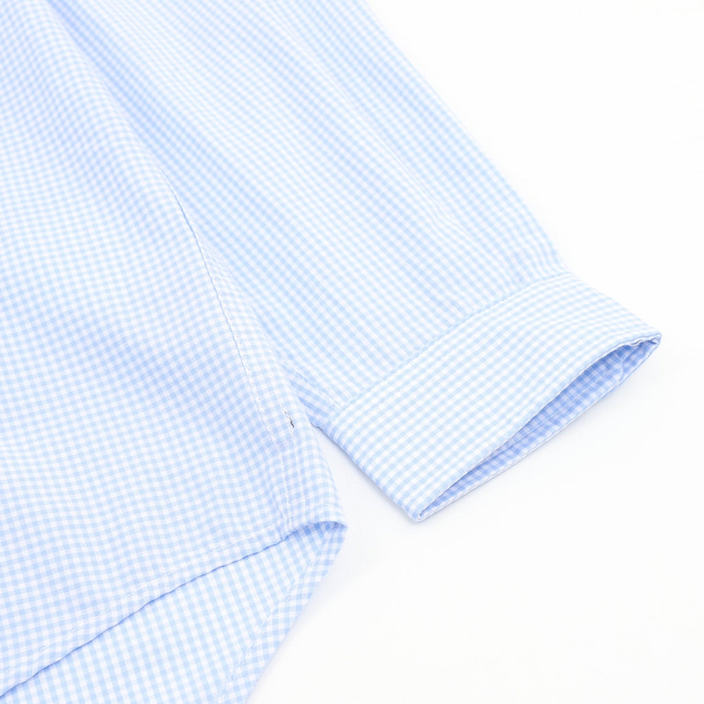 Miu Miu Gingham Embroidered Logo Long‑Sleeve Shirt Light Blue