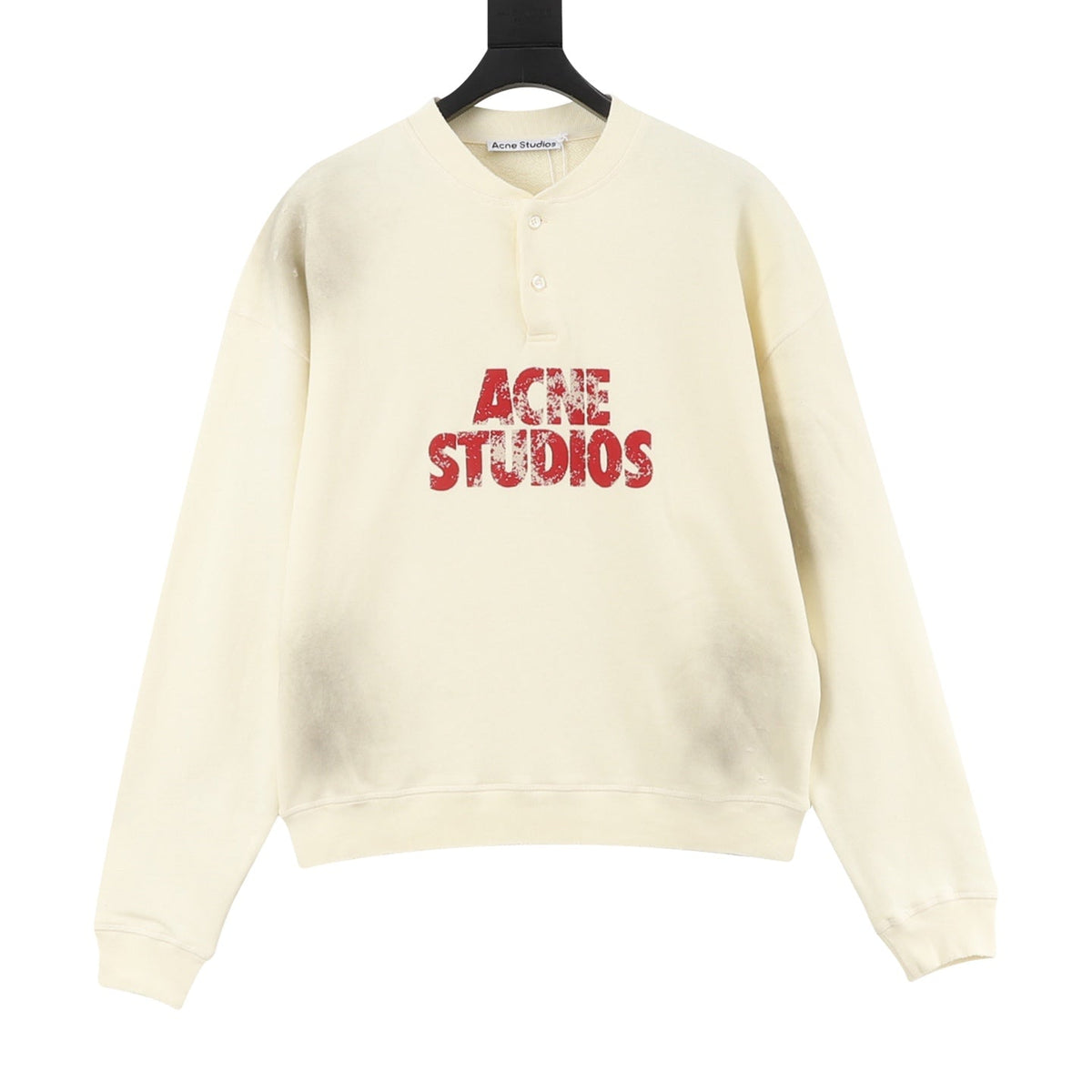Acne Studios Logo Print Cream Henley Sweatshirt