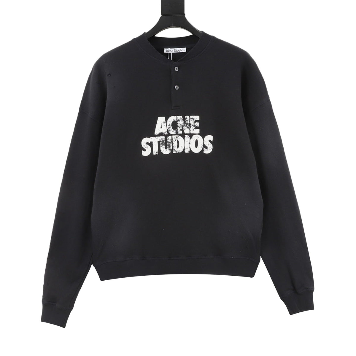 Acne Studios Logo Print Black Henley Sweatshirt