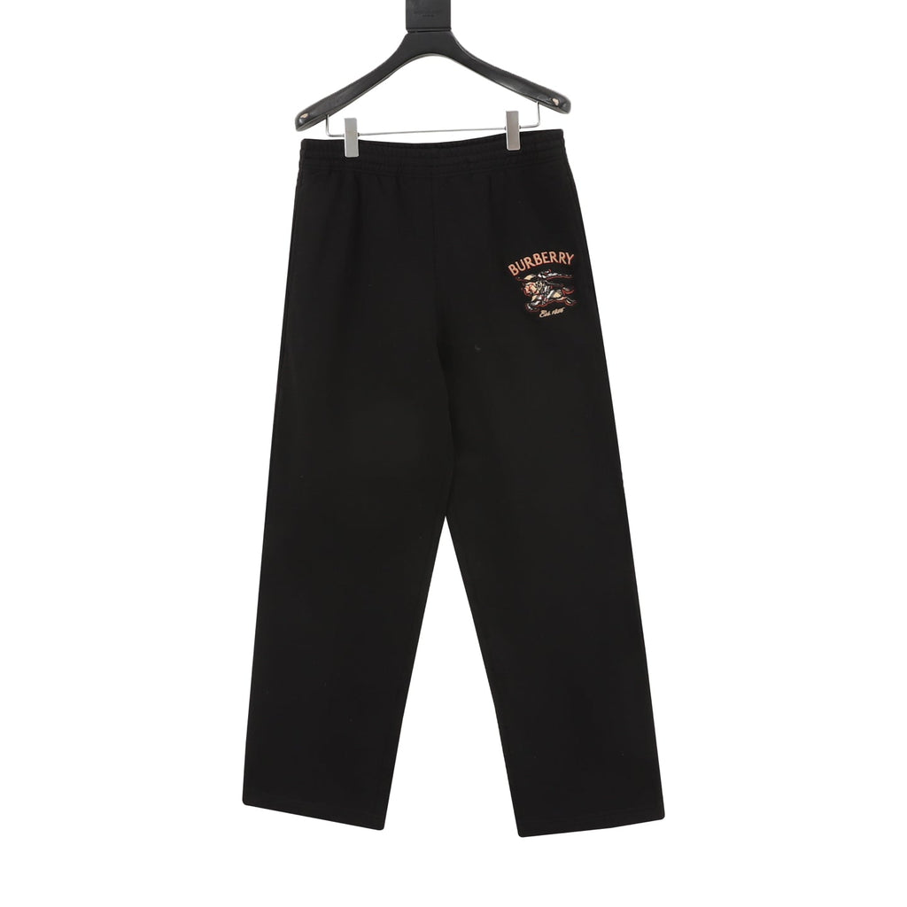 Burberry Equestrian Knight Logo Black Wide Leg Sweatpants