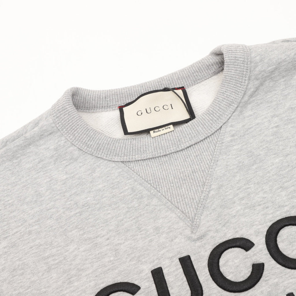 Gucci Embroidered Logo Color Block Crew Neck Sweatshirt Grey White