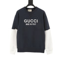 Gucci Embroidered Logo Color Block Crew Neck Sweatshirt Navy White