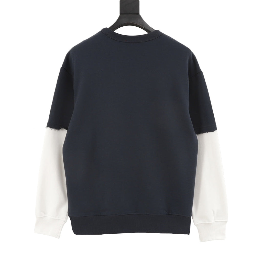 Gucci Embroidered Logo Color Block Crew Neck Sweatshirt Navy White