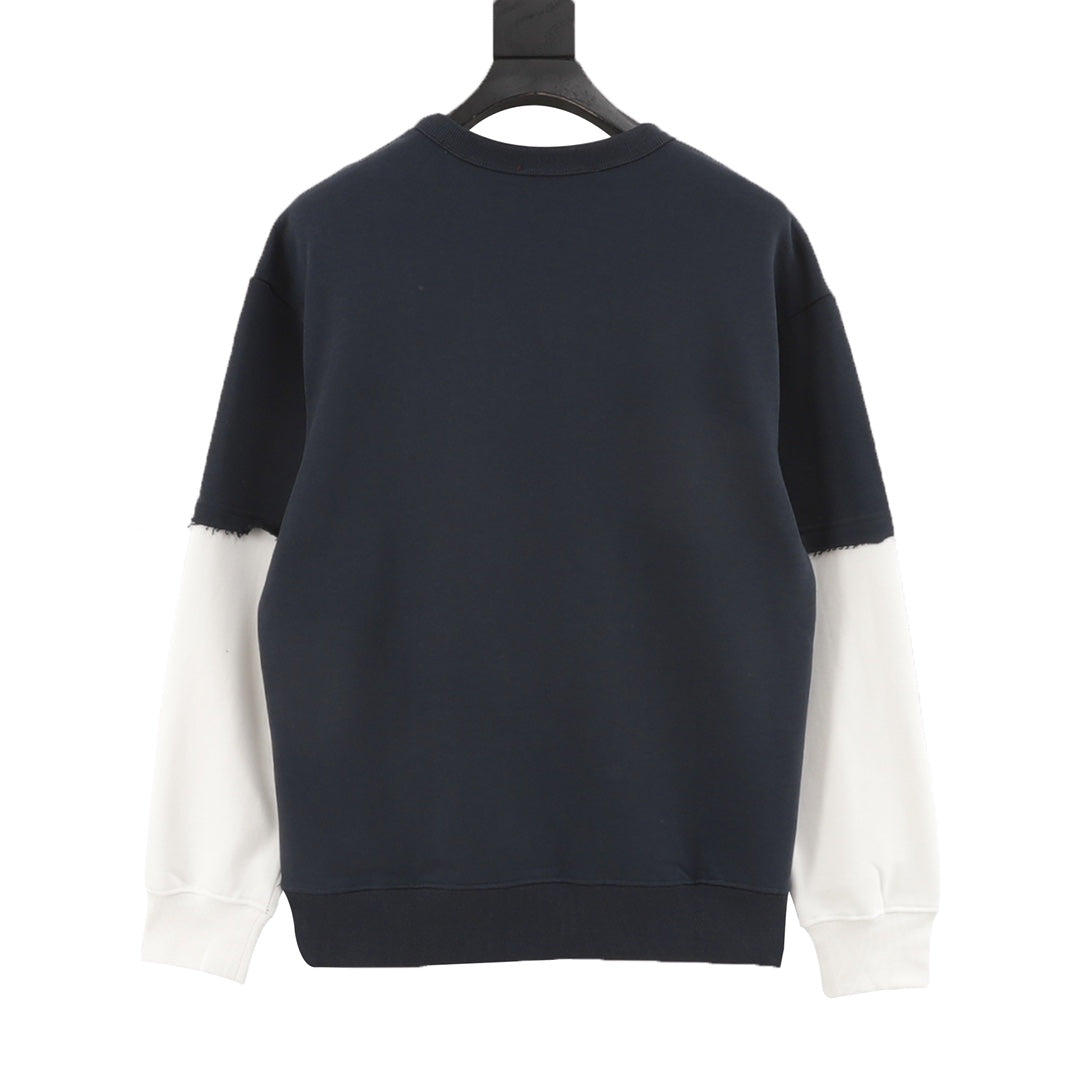 Gucci Embroidered Logo Color Block Crew Neck Sweatshirt Navy White