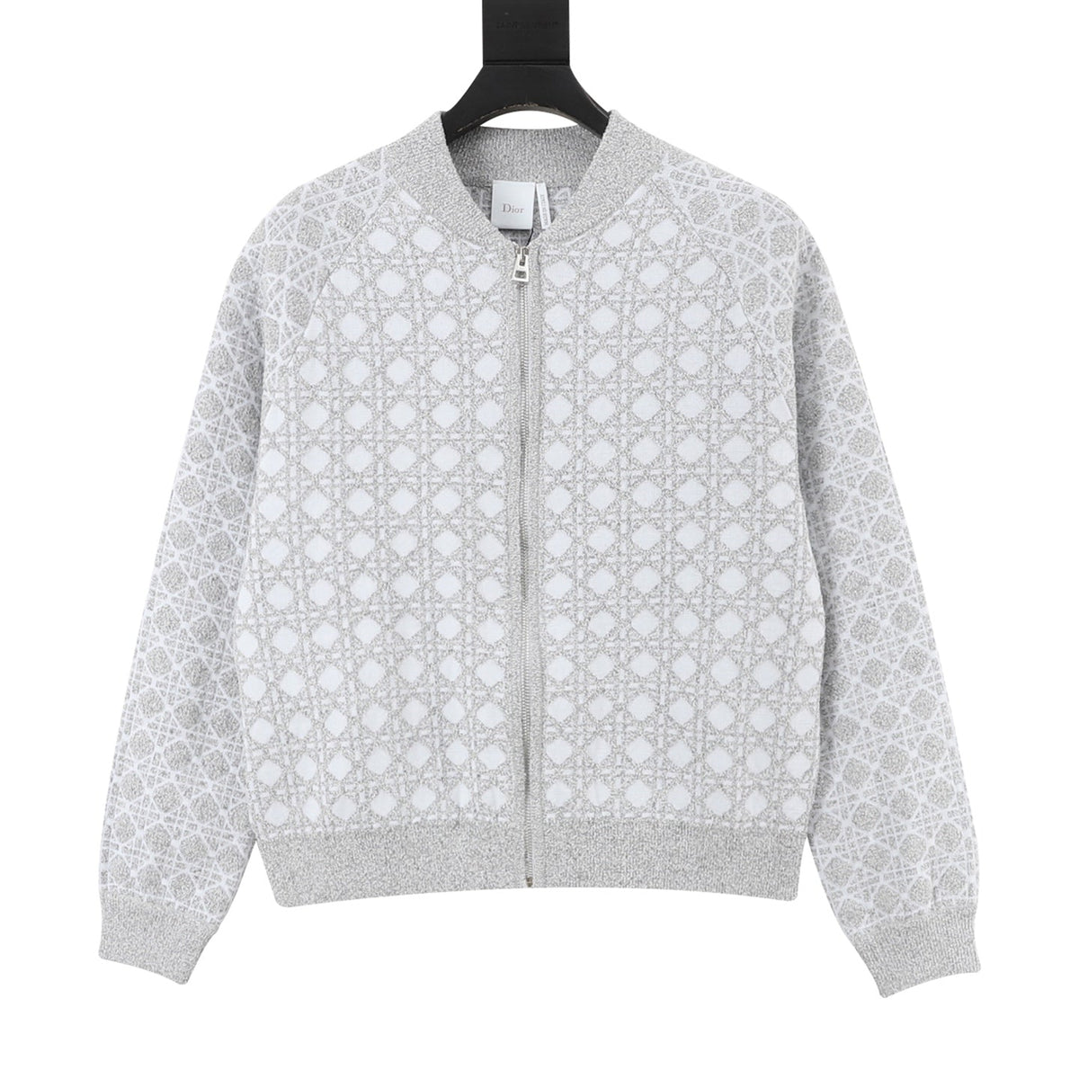 Dior Cannage Knit Zip Bomber Jacket White Grey