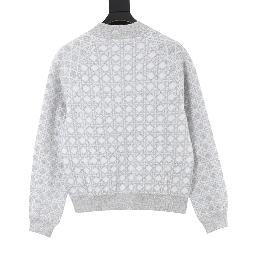 Dior Cannage Knit Zip Bomber Jacket White Grey