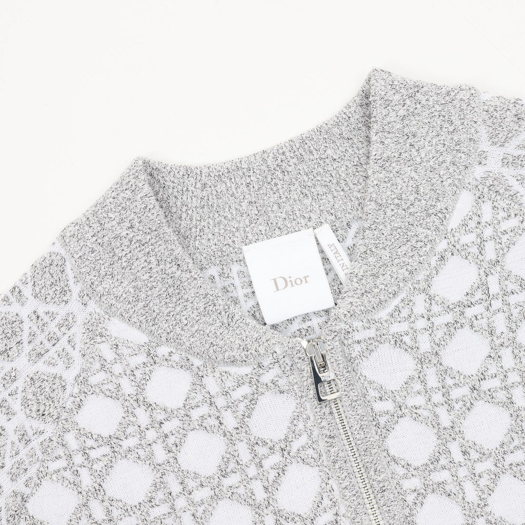 Dior Cannage Knit Zip Bomber Jacket White Grey