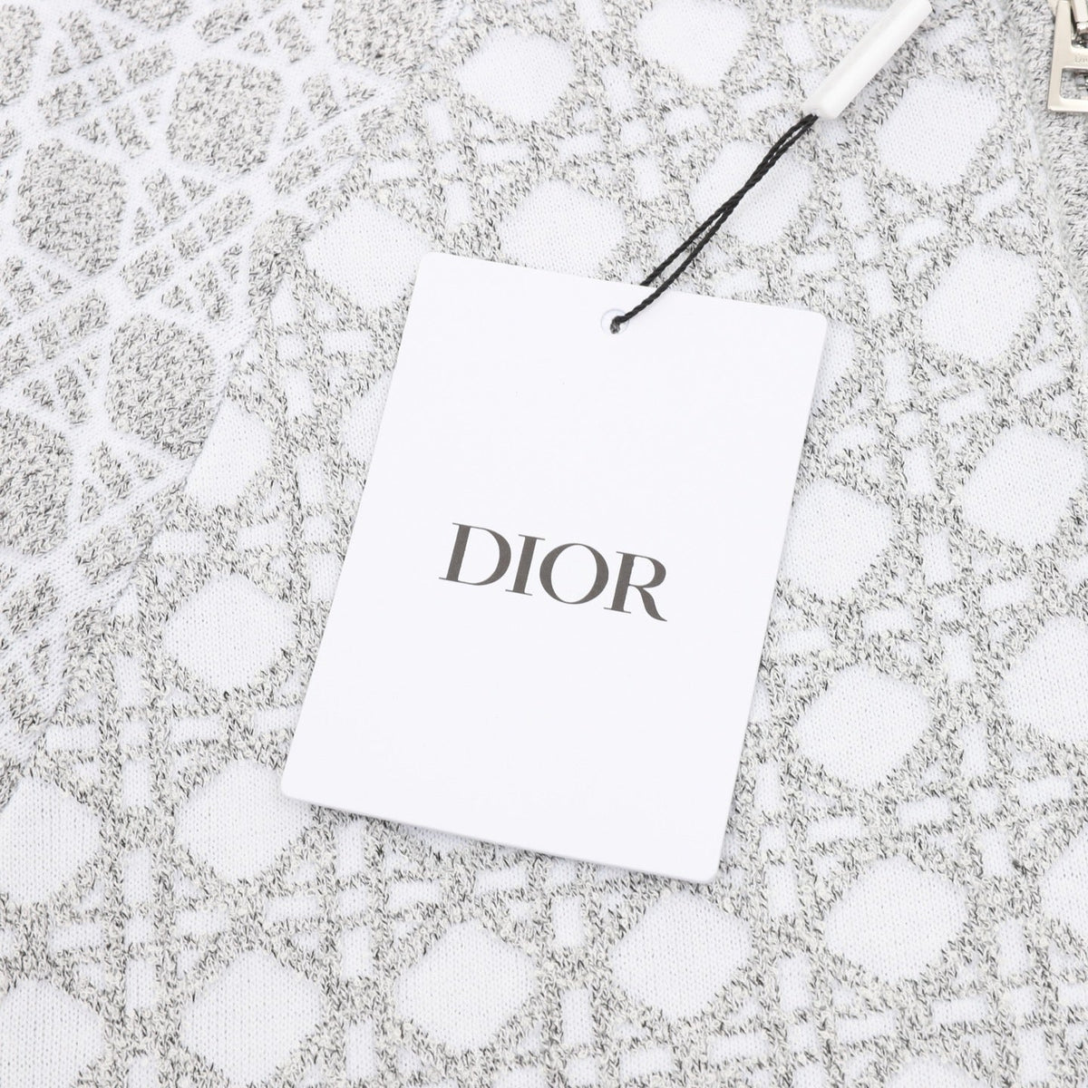 Dior Cannage Knit Zip Bomber Jacket White Grey