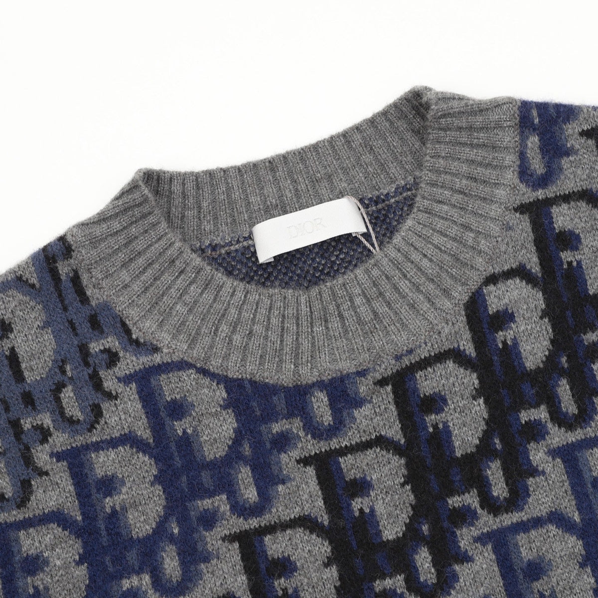 Dior Oblique Crew Neck Wool Sweater Grey Blue