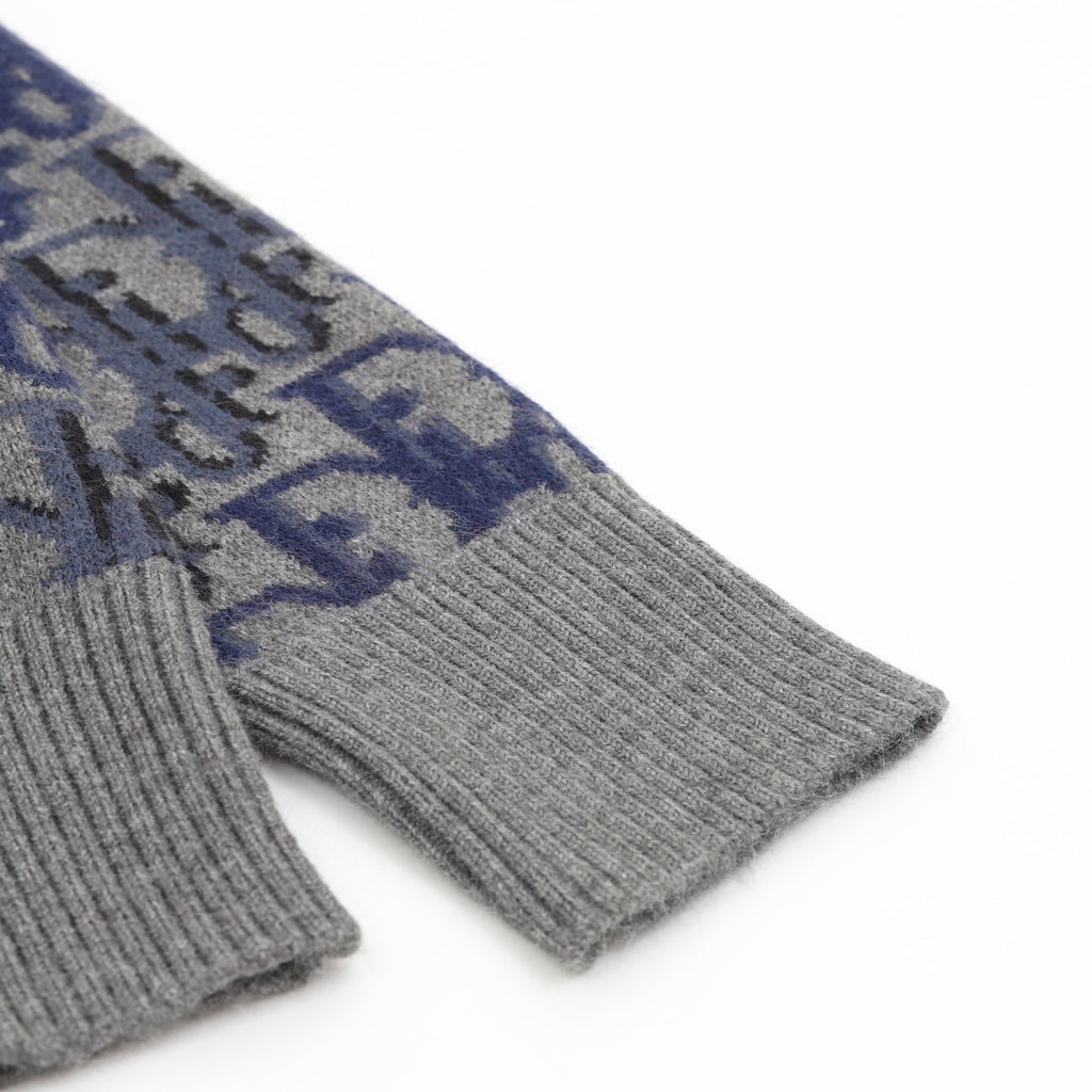 Dior Oblique Crew Neck Wool Sweater Grey Blue