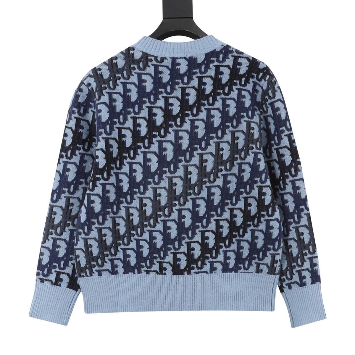Dior Oblique All Over Logo Light Blue Crew Neck Knit Sweater
