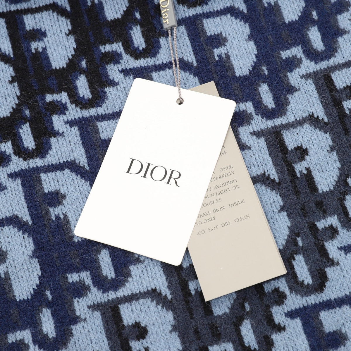 Dior Oblique All Over Logo Light Blue Crew Neck Knit Sweater