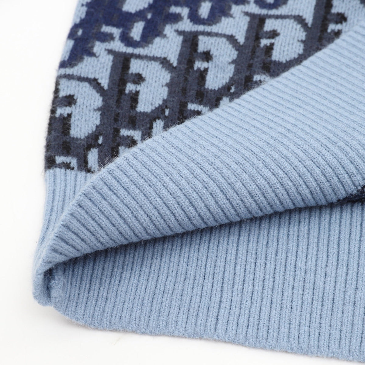 Dior Oblique All Over Logo Light Blue Crew Neck Knit Sweater