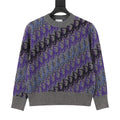 Dior Oblique All Over Logo Gray Purple Crew Neck Knit Sweater